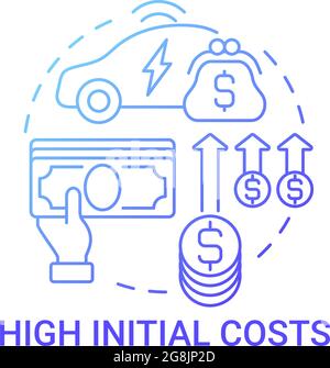 Symbol für das Konzept der hohen anfänglichen Öko-Fahrzeugkosten. Stock Vektor