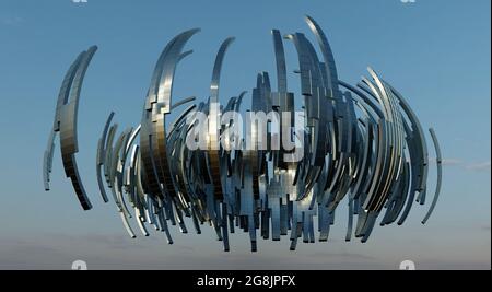 3D-Rendering einiger Metallformen, die in der Luft schweben Stockfoto