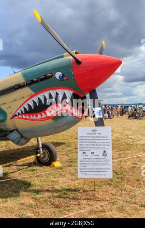 Curtiss P-40E Kittyhawk aus dem 2. Weltkrieg mit einem Hai-Mund auf der Nase Stockfoto