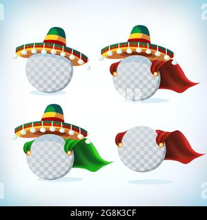 Sombrero Hutsatz. Mexikanischer Hut auf weißem Hintergrund. Maskerade oder Karneval Kostüm Kopfschmuck. vektor-Illustration Stock Vektor