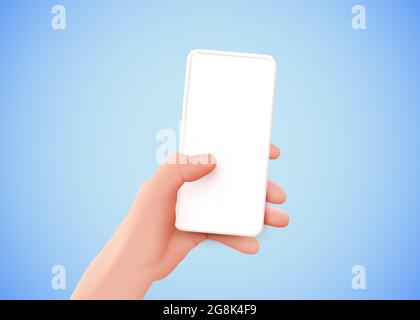 Smartphone mit Handhaltung und leerem Bildschirm. Modernes Modell. Vektorgrafik Stock Vektor