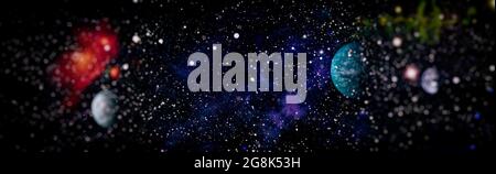 Abstrakter Hintergrund mit Nachthimmel und Sternen. Panorama-Ansicht Universum Raum Aufnahme der Milchstraße Galaxie mit Sternen auf einem Nachthimmel Hintergrund. Elemente von Stockfoto