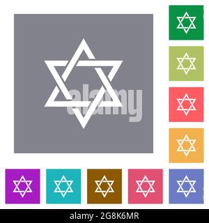 Davidstern flache Symbole auf einfachen farbigen quadratischen Hintergründen Stock Vektor