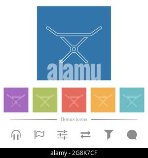 Zusammenklappbarer Wäschetrockner mit flachen weißen Symbolen auf quadratischen Hintergründen. 6 Bonus-Symbole enthalten. Stock Vektor