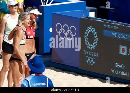 Von links nach rechts Laura LUDWIG (GER), Margareta KOZUCH (GER), Training der Beachvolleyball-Frauen im Shiokaze Park 21.07.2021 Olympische Sommerspiele 2020, ab 23.07. - 08.08.2021 in Tokio/Japan. Stockfoto