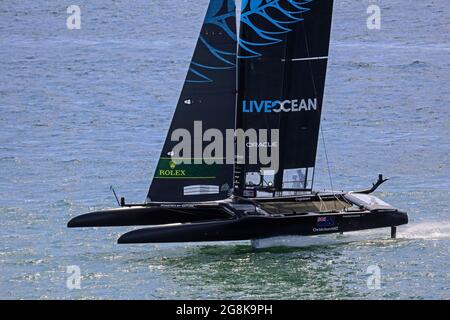 Team New Zealand ist am 2021. Juli für die SailGP-Rennen im Plymouth Sound bereit Stockfoto