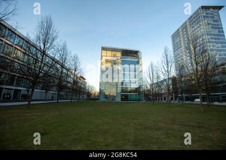 München, Deutschland. März 2019. VIW am deutschen Hauptsitz des Online-Shopping-Giganten Amazon in München. (Foto: Alexander Pohl/Sipa USA) Quelle: SIPA USA/Alamy Live News Stockfoto