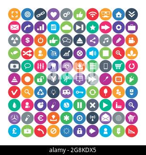 100 Universelle Symbole. Simplus-Serie. Jedes Symbol ist ein einzelner zusammengesetzter Objektpfad Stock Vektor