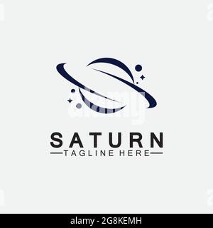 Planet Saturn Logo Vektor Illustration Design. Planet-Logo-Vorlage. Vektor des Space-Logos Stock Vektor