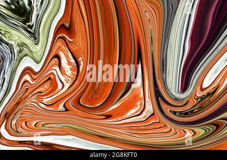 Grün orange Psychedelische Flüssigkeit Marmor Flüssigkeit abstrakte Kunst Hintergrund Design.Trendy flüssigen Marmor Stil.Ideal für Web, Werbung, Drucke, Tapete. Stockfoto