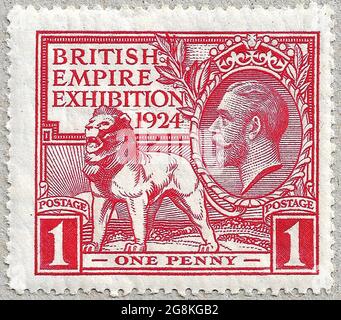 1924 British Empire Exhibition 'Wembley' Briefmarken (Großbritannien, King George V) ein Penny Red von H. Nelson. Druckplatten gestochen von J. A. C. Harrison. Gedruckt von Waterlow und Sons. Stockfoto