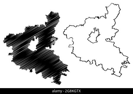 Landkreis Schweinfurt (Bundesrepublik Deutschland, Landkreis Unterfranken, Freistaat Bayern) Kartenvektordarstellung, Scribble-Skizze Sch Stock Vektor