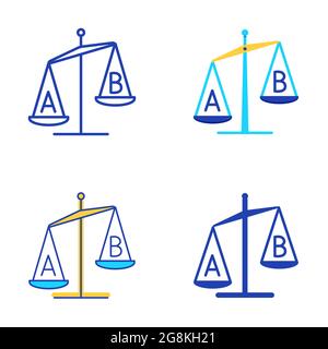 Symbolsatz für Produktvergleich in flacher und linischer Ausführung. Symbol „Skalierung“. Vergleichen Sie zwei Optionen. Vektorgrafik. Stock Vektor