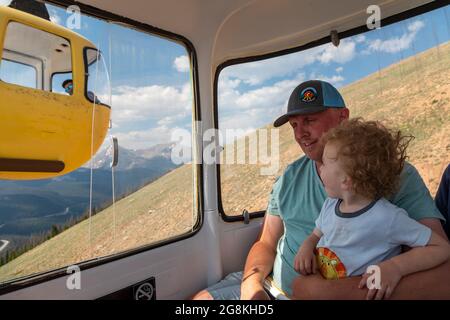 Monarch, Colorado - die Monarch Crest Scenic Tramway bringt Touristen zum 12,000 Meter hohen Gipfel des Monarch Ridge an der kontinentalen Kluft. Stockfoto