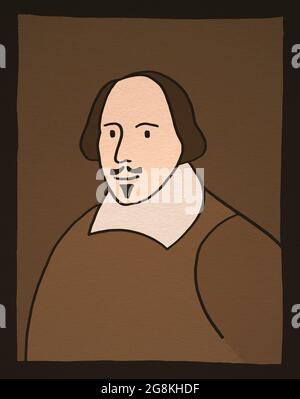 Einfache Illustration des berühmten englischen Schriftstellers William Shakespeare im Cartoon-Stil Stockfoto