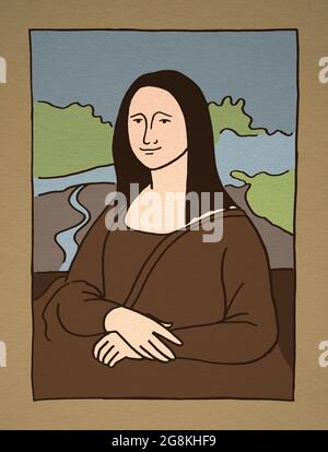Einfache Illustration des berühmten Portraits von Leonardo Da Vinci, La Gioconda (Mona lisa) Stockfoto
