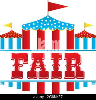 Fair Logo mit Zelten Rot, Blau und Gelb Stock Vektor