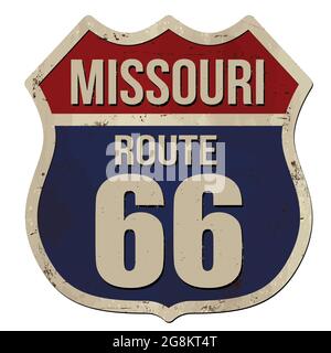 Missouri, Route 66 vintage rostigen Metall-Schild auf weißem Hintergrund, Vektor-Illustration Stock Vektor