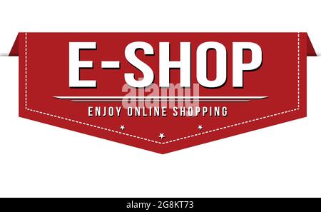 E-Shop Bannerdesign auf weißem Hintergrund, Vektorgrafik Stock Vektor
