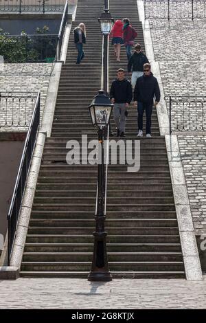 Treppen von der Rue du Mont Cenis nach butte Montmartre, Paris Stockfoto