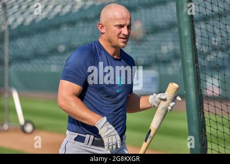 Denver, USA, 21. Juli 2021. Juli 1202021: Seattle Dritter Baseman Kyle Seager(15) während des Vorspiels mit den Seattle Mariners und den Colorado Rockies im Coors Field in Denver Co. David Seelig/Cal Sport Medi Credit: CAL Sport Media/Alamy Live News Stockfoto