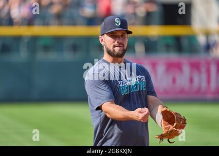 Denver, USA, 21. Juli 2021. Juli 1202021: Seattle Catcher Luis Torrens (22) während des Vorspiels mit den Seattle Mariners und den Colorado Rockies im Coors Field in Denver Co. David Seelig/Cal Sport Medi Credit: CAL Sport Media/Alamy Live News Stockfoto
