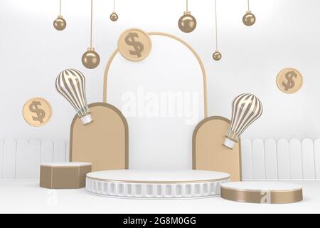 Römisches Podium weiß für kosmetisches Produkt auf weißem Hintergrund. 3d-Rendering Stockfoto