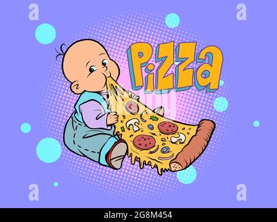 Kleines Baby Lieblings niedlichen Baby essen Pizza Stock Vektor
