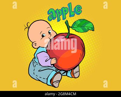 Kleines Baby Lieblings niedliches Baby essen einen Apfel Stock Vektor