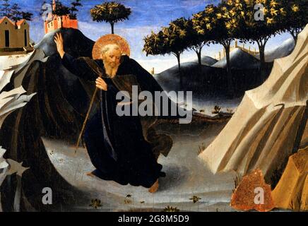 Fra Angelico (ca. 1395-1455), Abt des heiligen Antonius, der die Masse des Goldes, der Tempera und des Blattgoldblattes auf der Tafel, c. 1435-40 Stockfoto