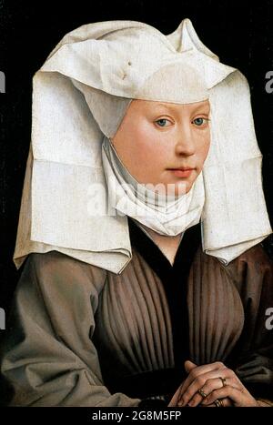 Porträt einer Frau mit geflügelter Haube von Rogier van der Weyden (ca. 1399-1464), Öl auf Holz, c.. 1440 Stockfoto