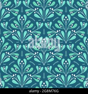 Mistel und Beeren nahtlos wiederholen Hintergrund Muster. Weihnachten Urlaub Laub-Design, dekorative Winter-Design-Element. Stockfoto