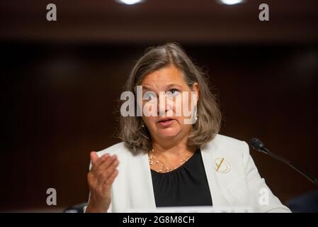 Victoria Nuland, Unterstaatssekretärin für politische Angelegenheiten, erscheint am Mittwoch, den 21. Juli 2021, vor einer Anhörung des Senatsausschusses für Außenbeziehungen, um die US-Politik zur Türkei zu untersuchen. Kredit: Rod Lamkey/CNP /MediaPunch Stockfoto