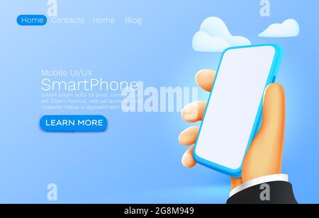 Smartphone mit Handhaltung und leerem Bildschirm. Modernes Modell. Vektorgrafik Stock Vektor