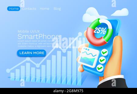 Mobile Analyse-App, Diagramm Finanzen, Website Banner-Design. Vektorgrafik Stock Vektor