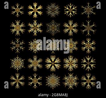 Vector Set von verschiedenen Schneeflocken auf schwarzem Hintergrund Stock Vektor