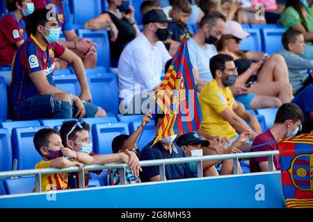 Sant Joan Despi, Spanien. Juli 2021. Unterstützer beim Vorsaison-Freundschaftsspiel zwischen dem FC Barcelona und Gimnastic de Tarragona im Johan Cruyff Stadium in Sant Joan Despi, Spanien. Bild: DAX Images/Alamy Live News Stockfoto