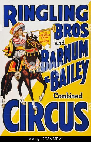 Zirkusposter (Ringling Brothers und Barnum & Bailey kombinierten Zirkus, 1930er Jahre) „The Greatest Show on Earth“. Stockfoto