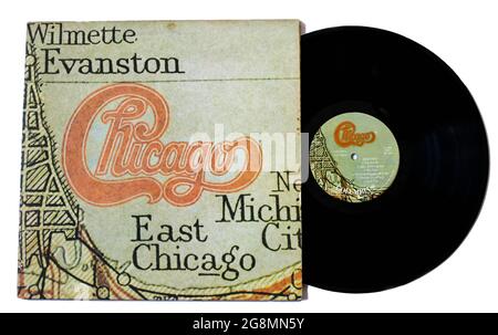 Rockband, Chicago-Musikalbum auf Vinyl-LP-Disc. Titel: Chicago XI Album Cover Stockfoto