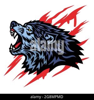 Mad Wolf Logo Vorlage Vektor Maskottchen Design Stock Vektor