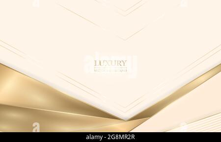 Elegante realistische Creme Schatten Luxus-Design-Hintergrund mit goldenen Linien und Schatten. 3D-Konzept mit beigefarbenem und goldenem Papierschnitt. Vektorgrafik. Stock Vektor
