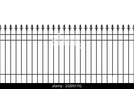 Metallzaun, Stachelgitter. Eisentor, Vektorgrafik. Sicherheitsbarriere Grafik schwarzen Garten oder Haus Sicherheit Stock Vektor