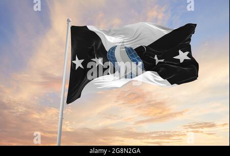 Flagge des stellvertretenden Leiters der Weltraumoperationen winkt im Wind. USA Nationale Verteidigung. Speicherplatz kopieren. 3d-Illustration. Stockfoto