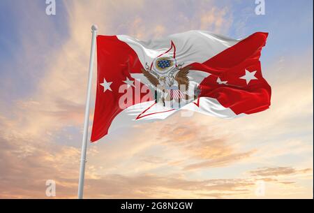 Flagge des stellvertretenden Stabschefs der United States Army winkt im Wind. USA Nationale Verteidigung. Speicherplatz kopieren. 3d-Illustration. Stockfoto