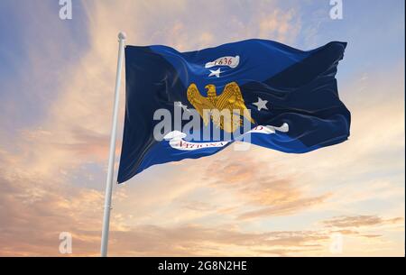 Die Flagge des stellvertretenden Chefs der Nationalgarde winkt im Wind. USA Nationale Verteidigung. Speicherplatz kopieren. 3d-Illustration. Stockfoto