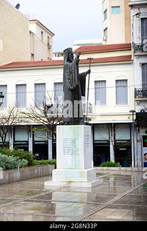 Statue von Damaskinos von Athen (1891-1949) der Erzbischof von Athen und ganz Griechenland. Stockfoto