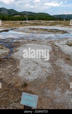 Yellowstone NP, WY, USA - 1. August 2020: The Jewel Geyser Stockfoto