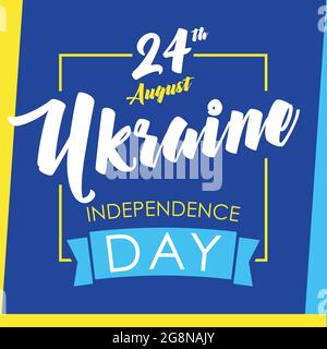24. August Unabhängigkeitstag der Ukraine mit kalligraphischem Text. Nationalfeiertag in der Ukraine Vektor-Emblem in Flaggenfarben. 24. August ukrainischer Heiligsten Stock Vektor