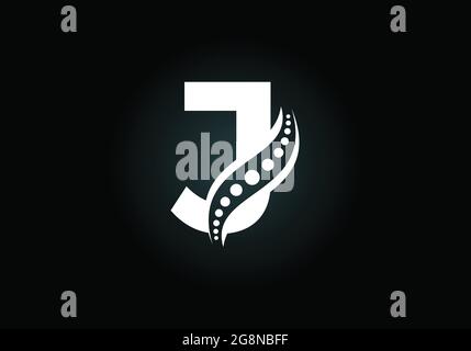 Anfängliches J-Monogramm-Alphabet mit chiropraktischem Wirbelsäulenlogo. Symbol für die Wirbelsäulenversorgung. Schrift-Emblem. Modernes Logo für orthopädische Geschäfte Stock Vektor