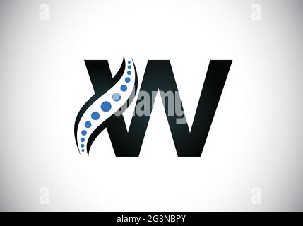 Anfängliches W-Monogramm-Buchstabenalphabet mit chiropraktischem Wirbelsäulenlogo. Symbol für die Wirbelsäulenversorgung. Schrift-Emblem. Modernes Logo für orthopädische Geschäfte Stock Vektor
